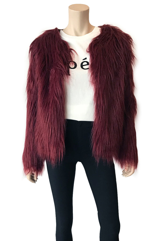 Burgundy shaggy jacket best sale